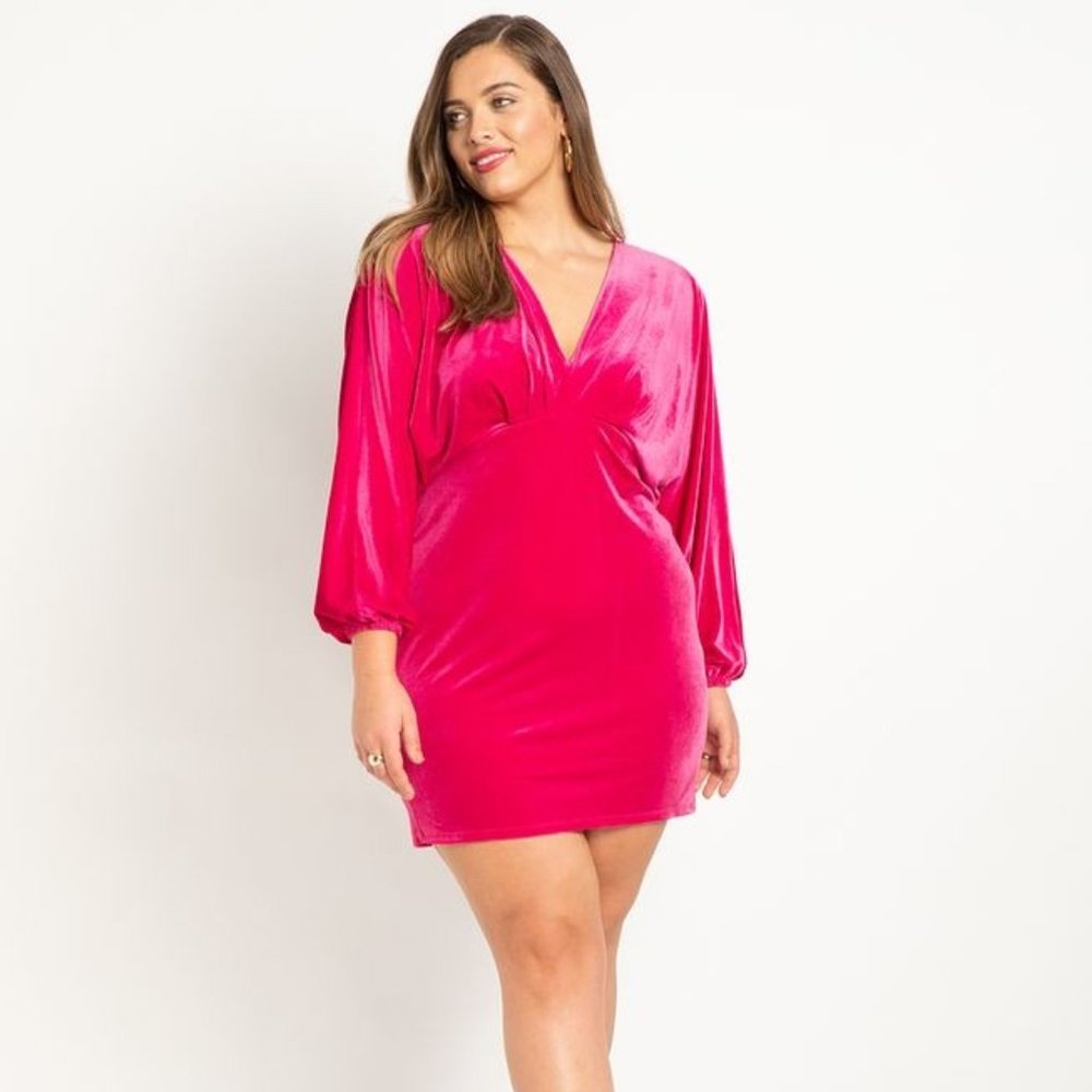 ELOQUII | 28 | Bright Pink Velvet Dolman Sleeve Dress NWT